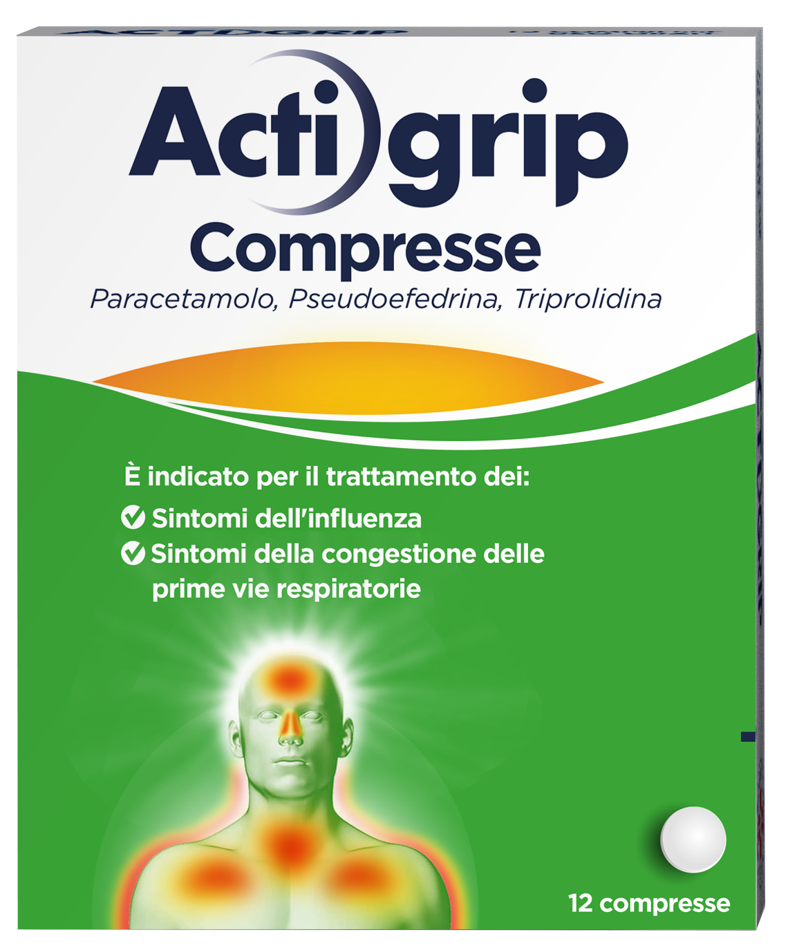Actigrip 2,5 mg/60 mg/500 mg compresse  paracetamolo, pseudoefedrina cloridrato, triprolidina cloridrato