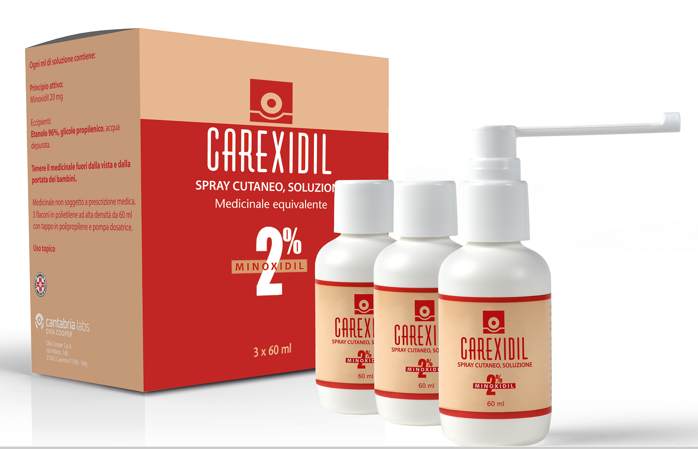 Carexidil 2% spray cutaneo, soluzione  minoxidil  medicinale equivalente