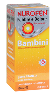 Nurofen febbre d 100 mg / 5 ml bambini sospensione orale gusto arancia senza zucchero flacone da 150 ml con siringa dosatrice