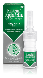 Rinazina doppia azione 0,5 mg/ml + 0,6 mg/ml spray nasale, soluzione xilometazolina cloridrato/ipratropio bromuro