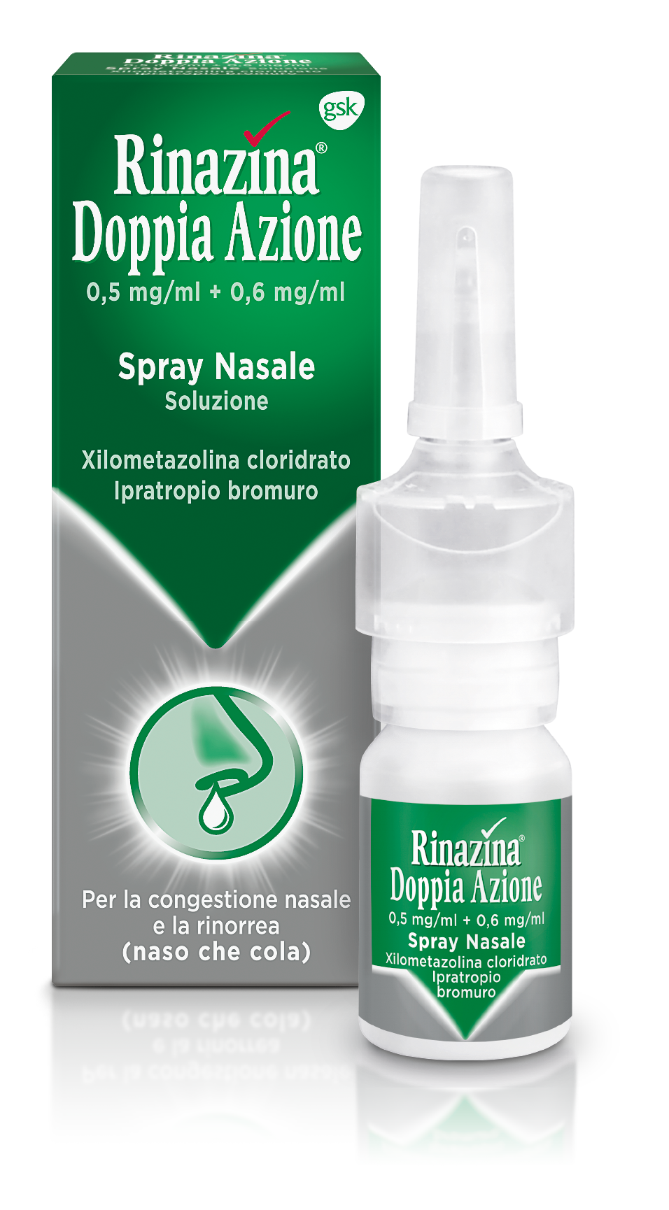 Rinazina doppia azione 0,5 mg/ml + 0,6 mg/ml spray nasale, soluzione xilometazolina cloridrato/ipratropio bromuro