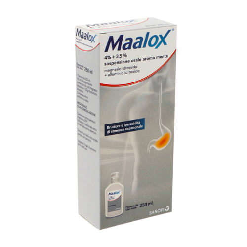 Maalox 4% + 3,5% sospensione orale aroma menta  magnesio idrossido + alluminio idrossido