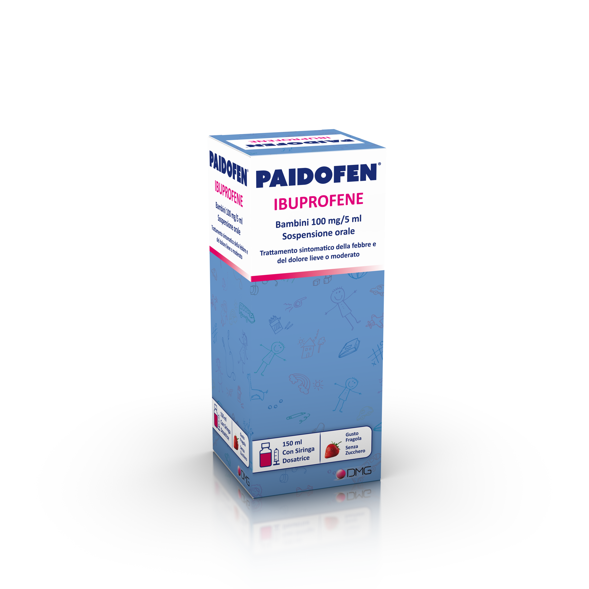Paidofen bambini 100 mg/5 ml sospensione orale gusto fragola senza zucchero 1 flacone da 150 ml con siringa dosatrice