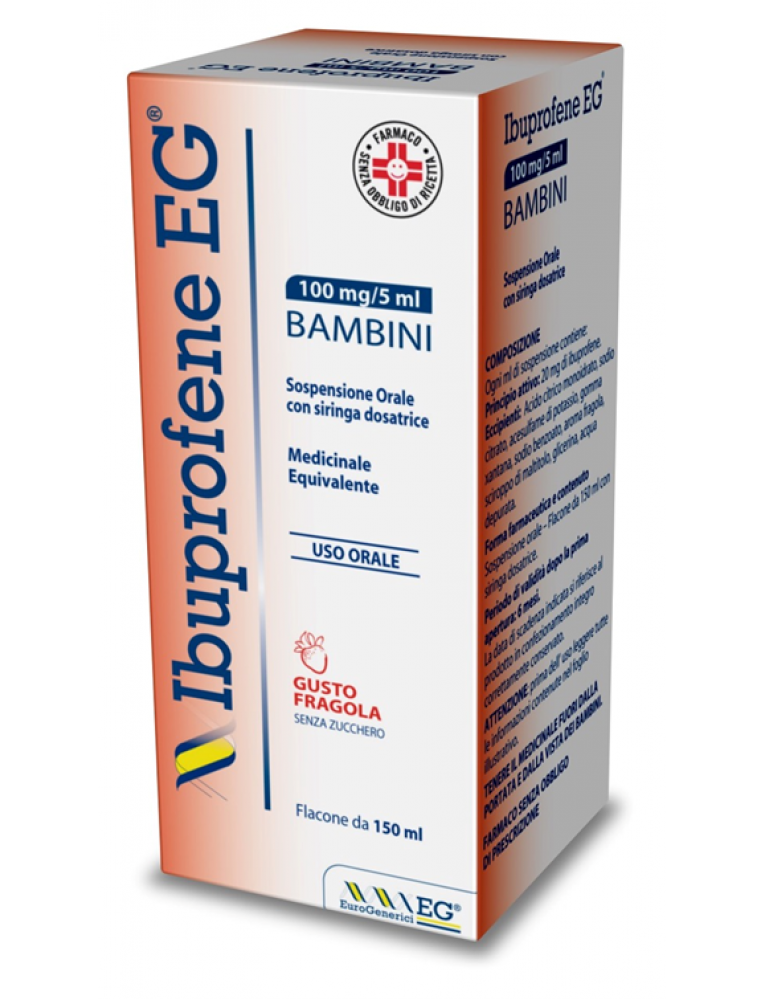 Ibuprofene eg bambini 100mg/5ml sospensione orale gusto fragola senza zucchero  ibuprofene  medicinale equivalente