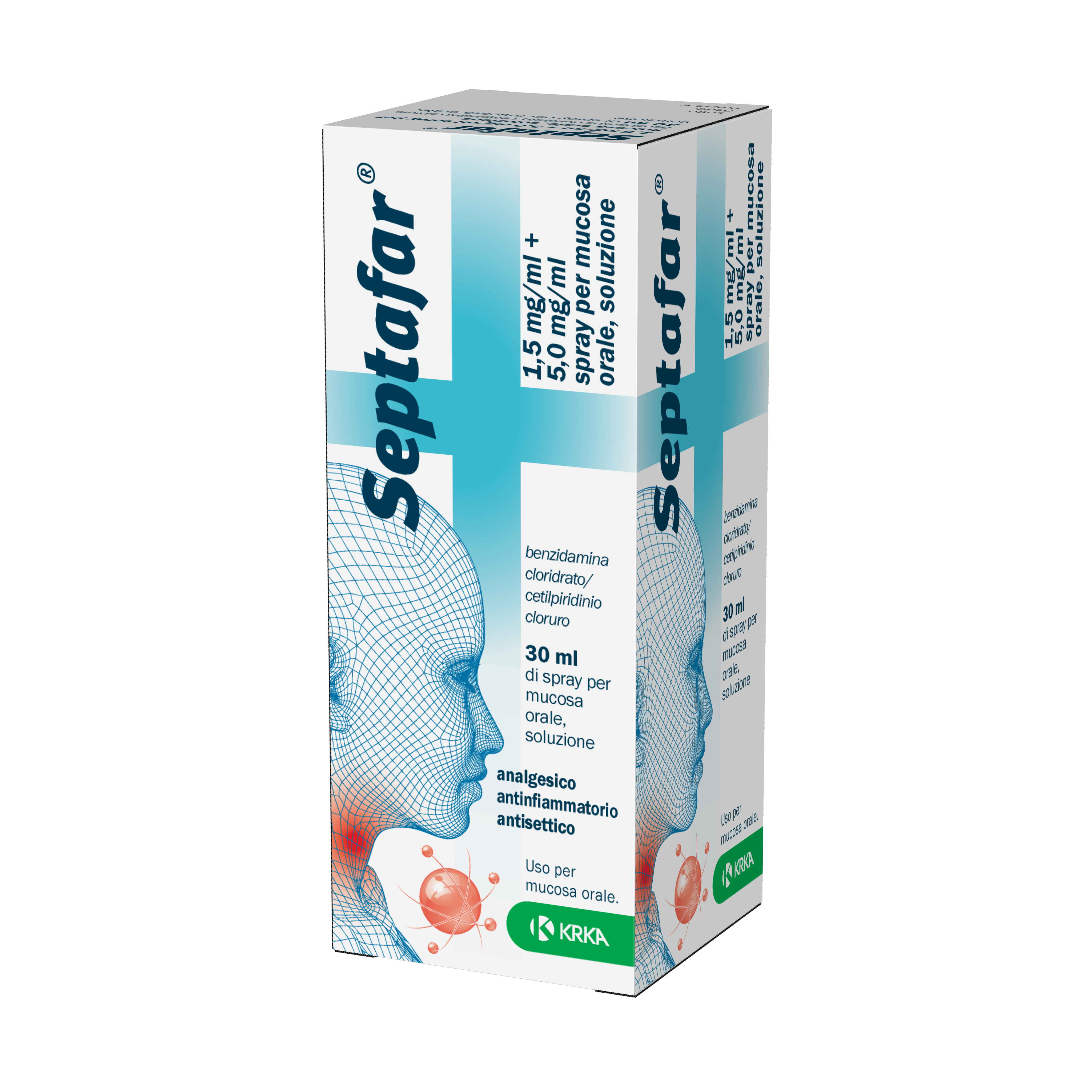 Septafar 1,5 mg/ml + 5,0 mg/ml spray per mucosa orale, soluzione  benzidamina cloridrato/cetilpiridinio cloruro