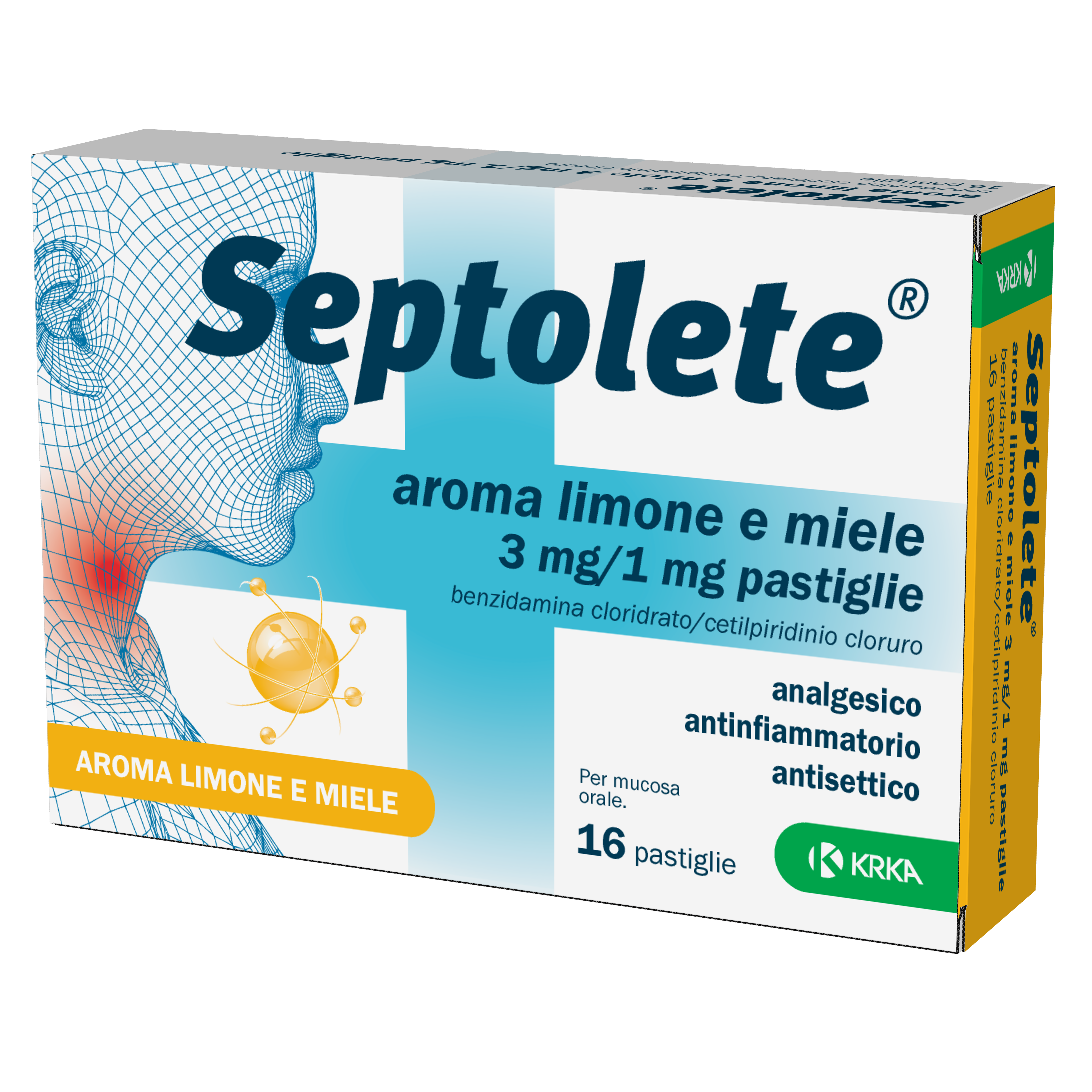 Septolete aroma limone e miele 3 mg/1 mg pastiglie  benzidamina cloridrato/cetilpiridinio cloruro