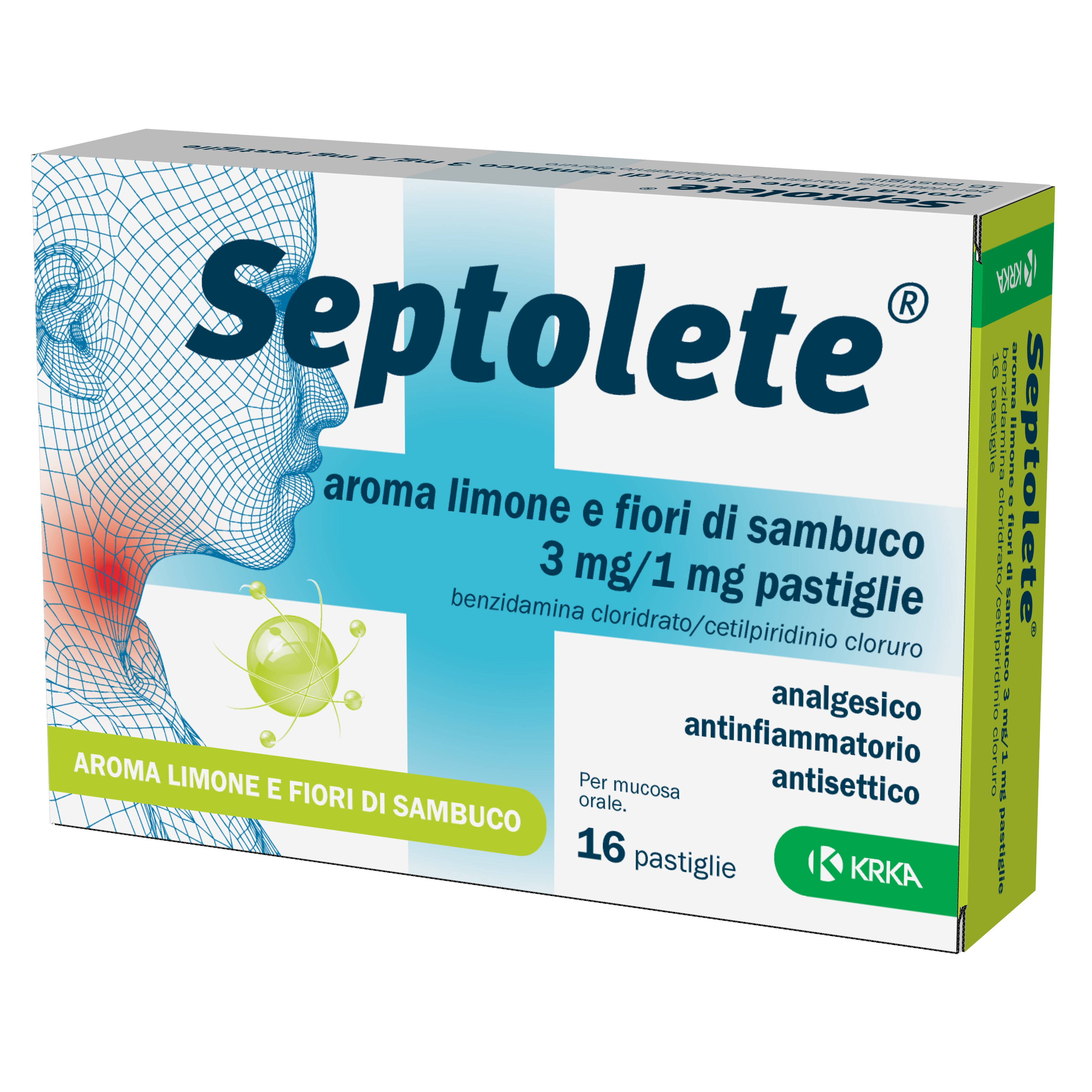 Septolete aroma limone e fiori di sambuco 3 mg/1 mg pastiglie  benzidamina cloridrato/cetilpiridinio cloruro