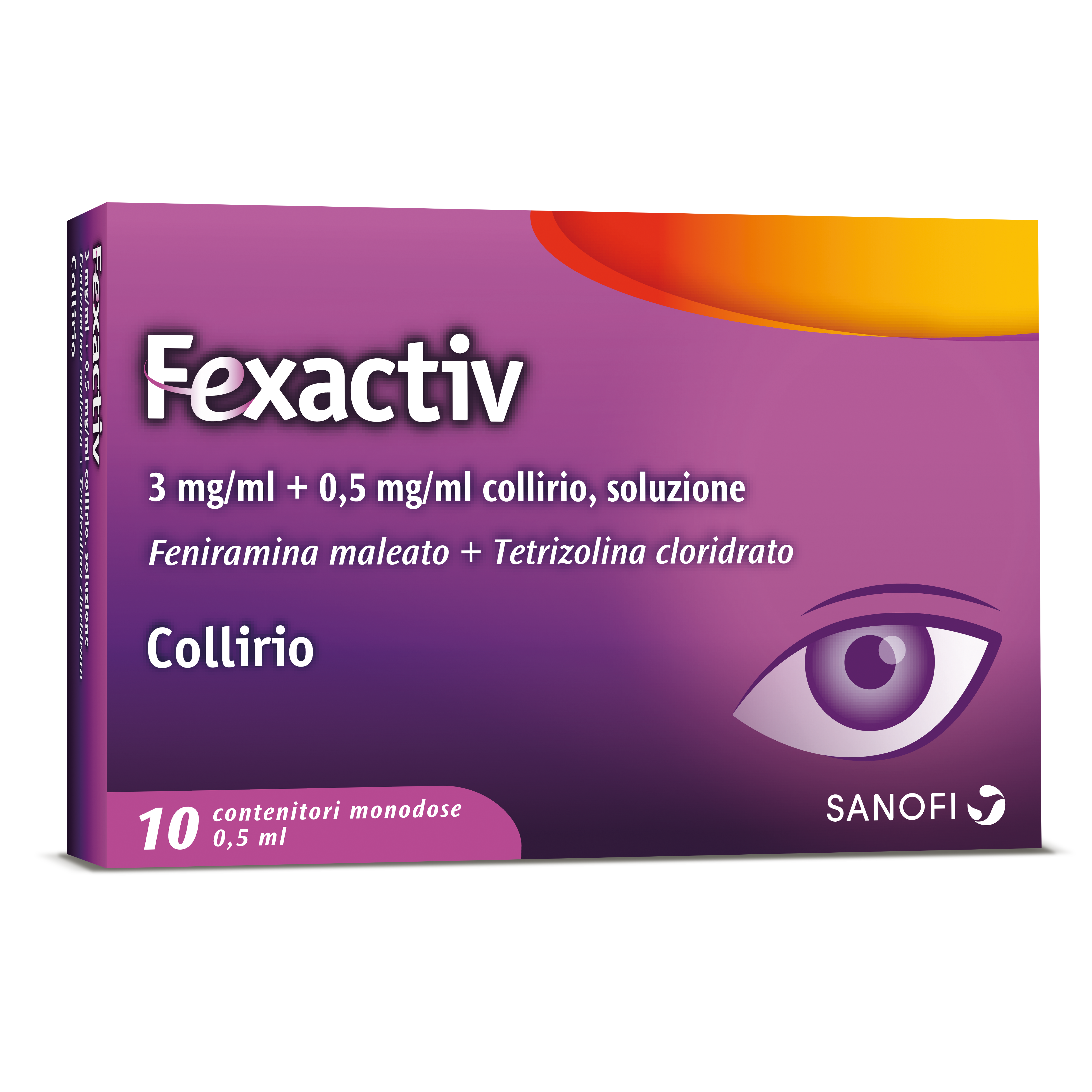 Fexactiv 3 mg/ml + 0,5 mg/ml collirio, soluzione  feniramina maleato + tetrizolina cloridrato