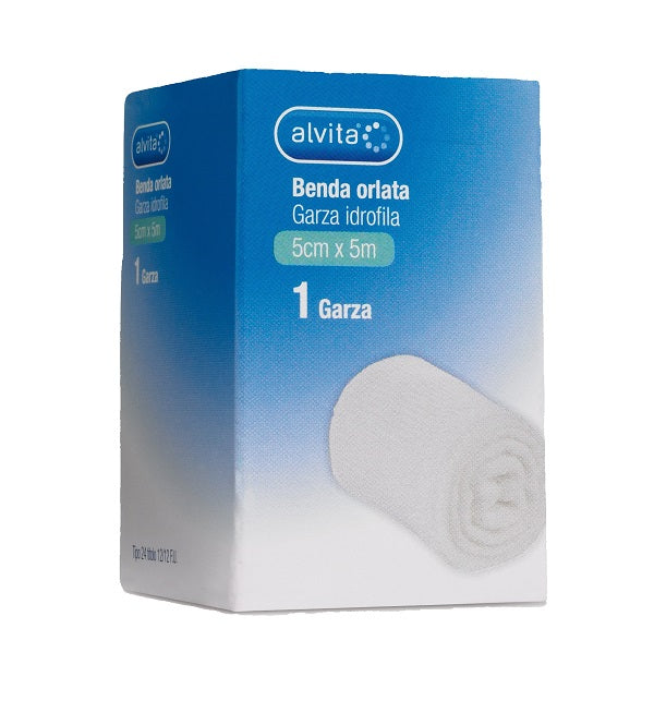 Benda in garza idrofila orlata alvita 5x500cm