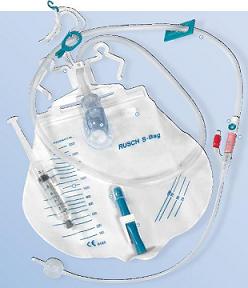 Catetere in silicone scanalato profilcath preconnesso ch18 lunghezza 40cm + sacca di drenaggio da 2000ml graduata con tubo di scarico elastico e chiusura a morsetto