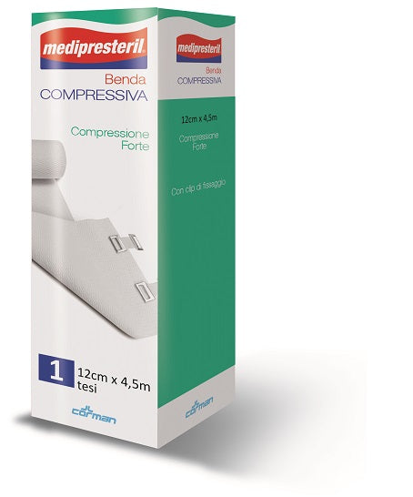 Benda medipresteril compressione forte m4,5x12cm tesi con clip di fissaggio