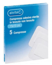 Alvita garza compressa adesiva sterile in tessuto non tessuto estensibile bianco 15x15cm 5 pezzi