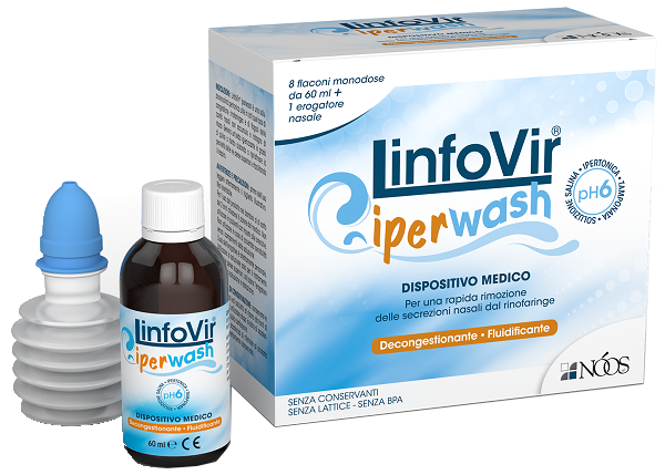 Linfovir iperwash soluzione salina ipertonica tamponata 8 flaconi da 60 ml + 1 erogatore nasale