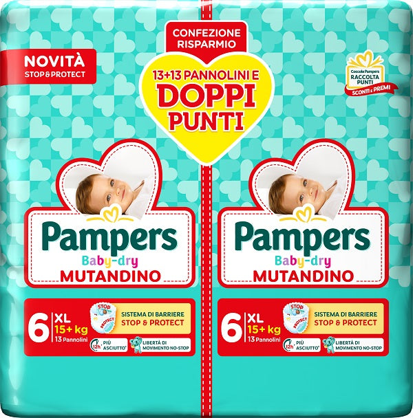 Pampers baby dry pannolino mutandina extra large duo 26 pezzi