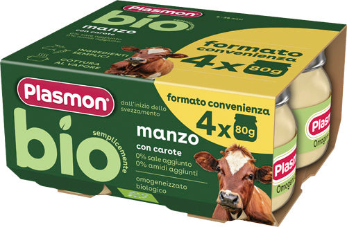 Plasmon bio omogeneizzato manzo e carote 4 pezzi da 80 g