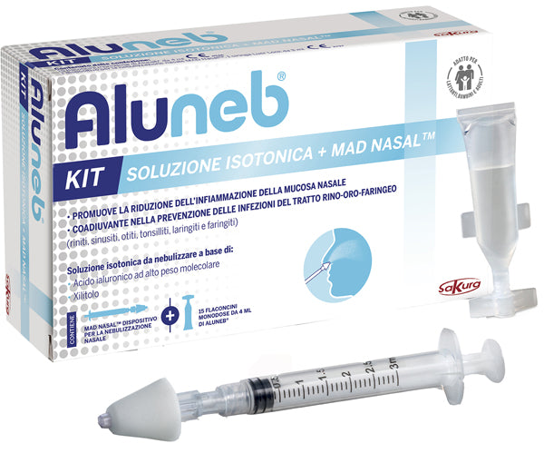 Aluneb kit soluzione isotonica 15 flaconcini da 4 ml + mad nasal atomizzatore