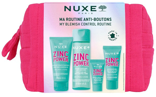 Nuxe zinc power trousse anti-imperfezioni 1 fluido mattificante 40 ml + 1 gel detergente 150 ml + 1 lozione purificante 200 ml + 1 siero 30 ml