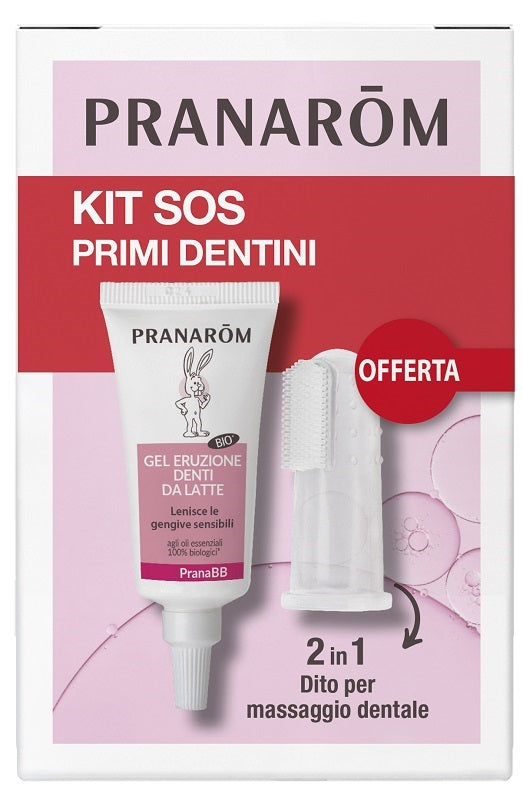 Pranarom kit sos primi dentini 1 gel eruzione denti da latte 15 ml + 1 dito massaggiante