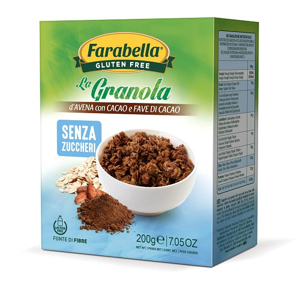 Farabella gluten free la granola d'avena con cacao e fave di cacao senza zuccheri senza lattosio 200 g