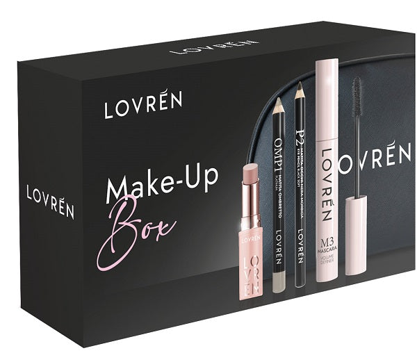 Lovren beauty box make-up 1 mascara m3 + 1 matita occhi p2 + 1 matita ombretto omp1 + 1 lipstick balm color boost nude lb1
