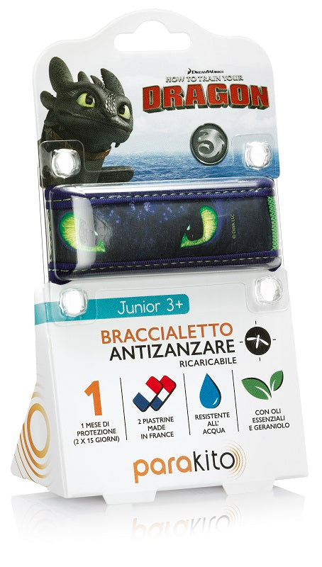 Parakito universal braccialetto antizanzare ricaricabile junior 3+ dragon testa