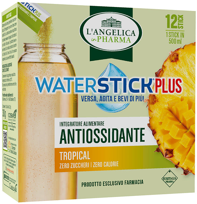 L'angelica waterstick plus antiossidante tropical ananas & mango 12 stick zero zuccheri senza glutine naturalmente privo di lattosio