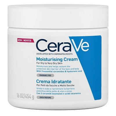 CeraVe Crema Idratante 454g | Idratazione Intensa Viso e Corpo | Pelle Secca, Formula con Ceramidi ed Acido Ialuronico