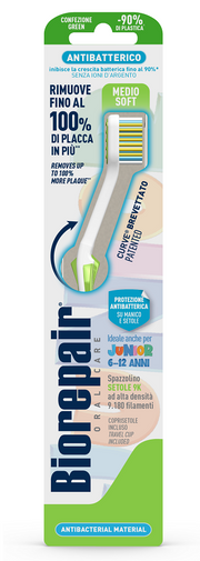 Biorepair oral care spazzolino antibatterico junior 6-12 anni piu' comfort setole medio soft