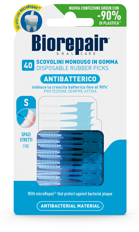 Biorepair oral care antibatterico scovolini monouso in gomma spazi stretti 40 pezzi