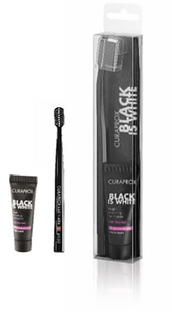 Curaprox black is white dentifrici sbiancanti 1 dentifricio da 10ml + 1 spazzolino
