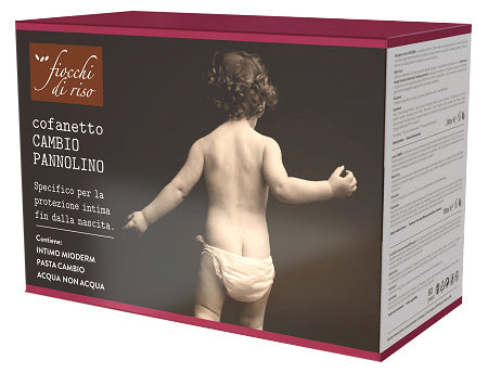 Fiocchi di riso cofanetto cambio pannolino 1 detergente intimo mioderm 240 ml + 1 pasta cambio 100 ml + salviette acqua non acqua 60 pezzi + beauty