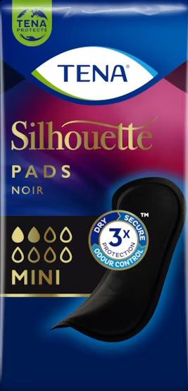 Assorbente nero incontinenza leggera tena silhouette noir mini 18 pezzi