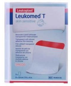 Leukomed t plus skin sensitive medicazione post-operatoria trasparente mpermeabile con massa adesiva al silicone 8x10cm 5 pezzi