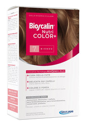 Bioscalin nutricolor plus 7 biondo crema colorante 40 ml + rivelatore crema 60 ml + shampoo 12 ml + trattamento finale balsamo 12 ml
