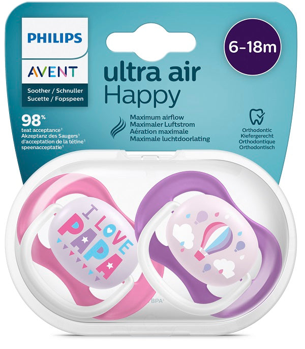 Avent ultra air succhietto papa/balloon femmina 6-18 mesi 2 pezzi