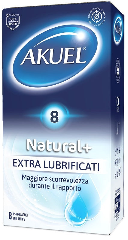 Profilattico akuel natural+ extralubrificato 8 pezzi