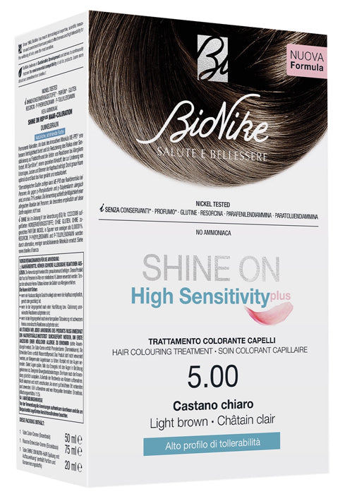 Shine on high sensitivity plus castano chiaro 5,00 rivelatore in crema 75 ml + crema colorante 50 ml