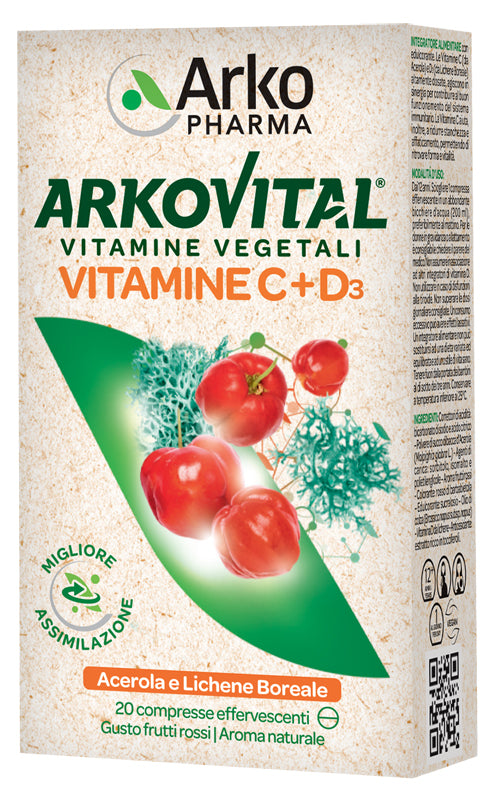 Arkovital vitamine c+d3 20 compresse effervescenti gusto frutti rossi