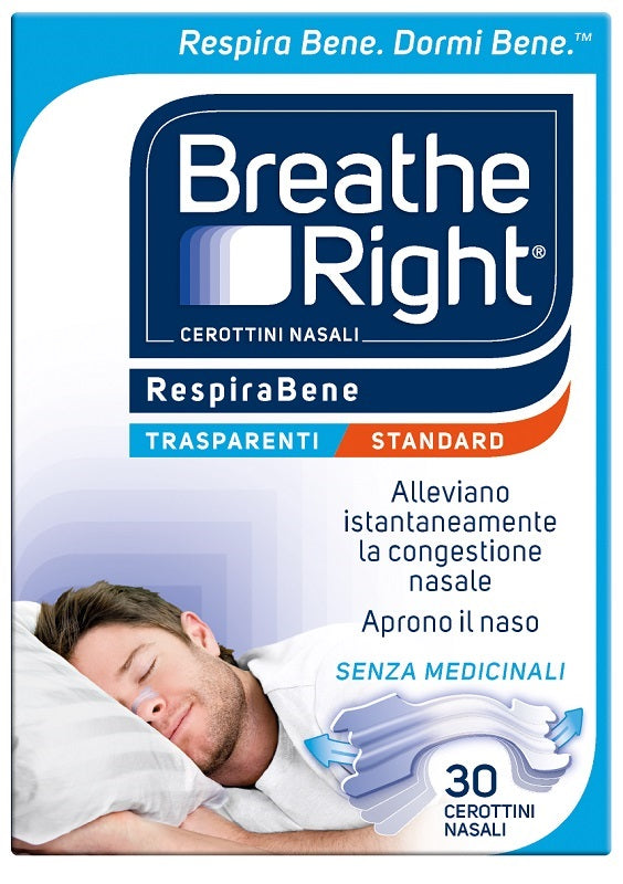 Cerotti nasali breathe right trasparenti 30 pezzi