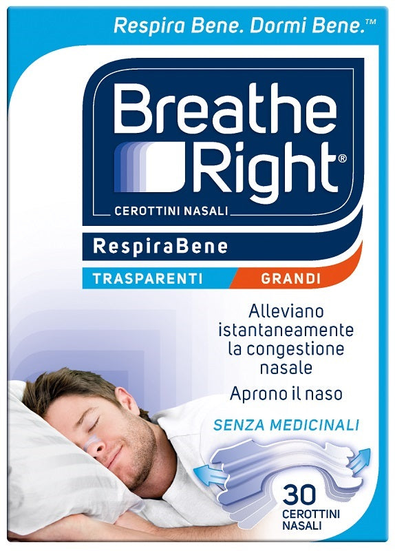 Cerotti nasali breathe right trasparenti grandi 30 pezzi