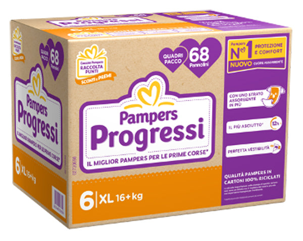Pampers quadri progressi xl 68 pezzi