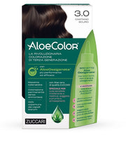 Aloecolor 3,0 castano scuro tinta permanente capelli colore ad alta pigmentazione 50 ml + rivelatore aloeossigenata 75 ml + shampoo aloecare 15 ml + guanti