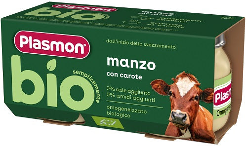 Plasmon bio omogeneizzato manzo con carote 2 pezzi