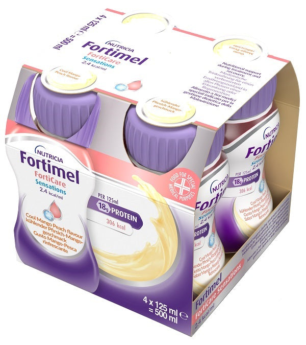 Fortimel forticare sensation 2,4 kcal/ml pesca/mango rinfrescante 4 pezzi da 125 ml