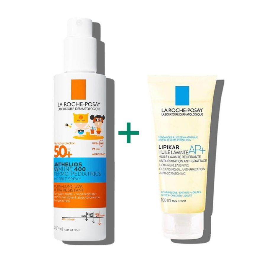 Anthelios UVMune 400 Spray Bambini SPF50+ 200 ml + Lipikar Olio Detergente 100 ml | Protezione Solare + Detergente