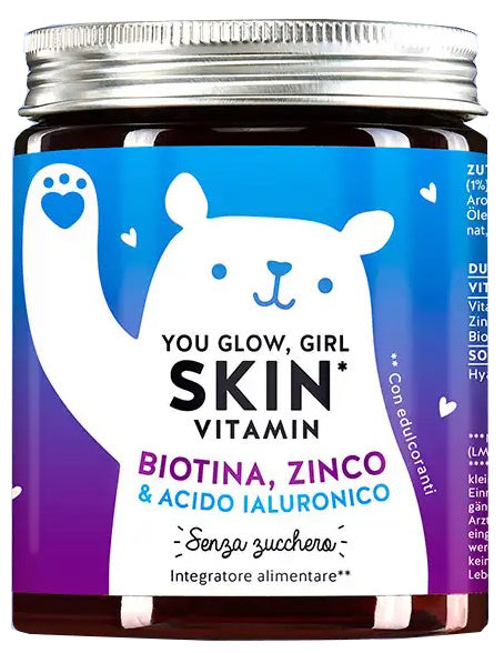 You glow girl skin vitamina biotina zinco & acido ialuronico 45 caramelle gommose senza zucchero gusto mango