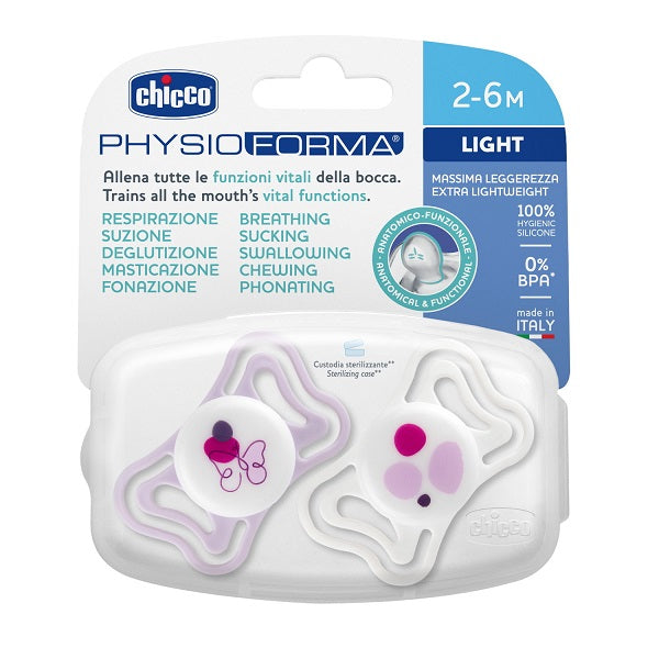 Chicco succhietto light rosa silicone 2-6m 2 pezzi