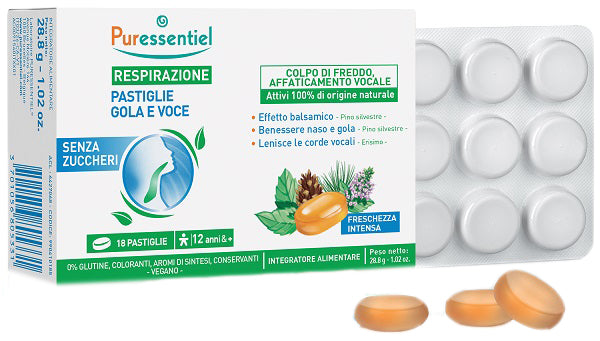 Puressentiel pastiglie gola e voce senza zuccheri 18 pastiglie