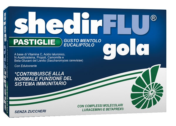 Shedirflu gola mentolo eucaliptolo 30 pastiglie con edulcorante senza zuccheri senza glutine naturalmente privo di lattosio