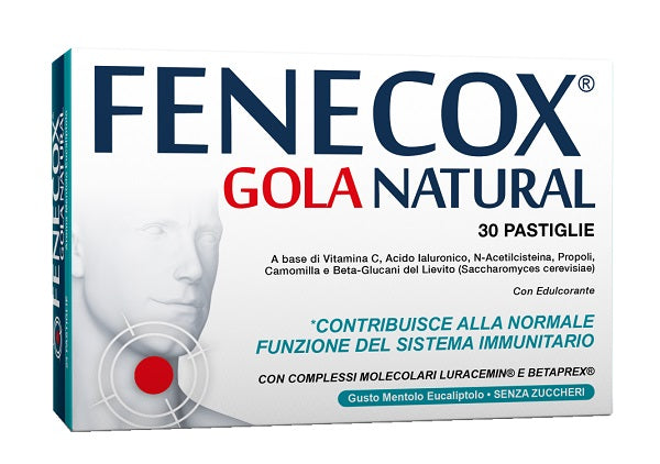 Fenecox gola natural mentolo eucaliptolo 30 pastiglie con edulcorante senza zuccheri senza glutine naturalmente privo di lattosio